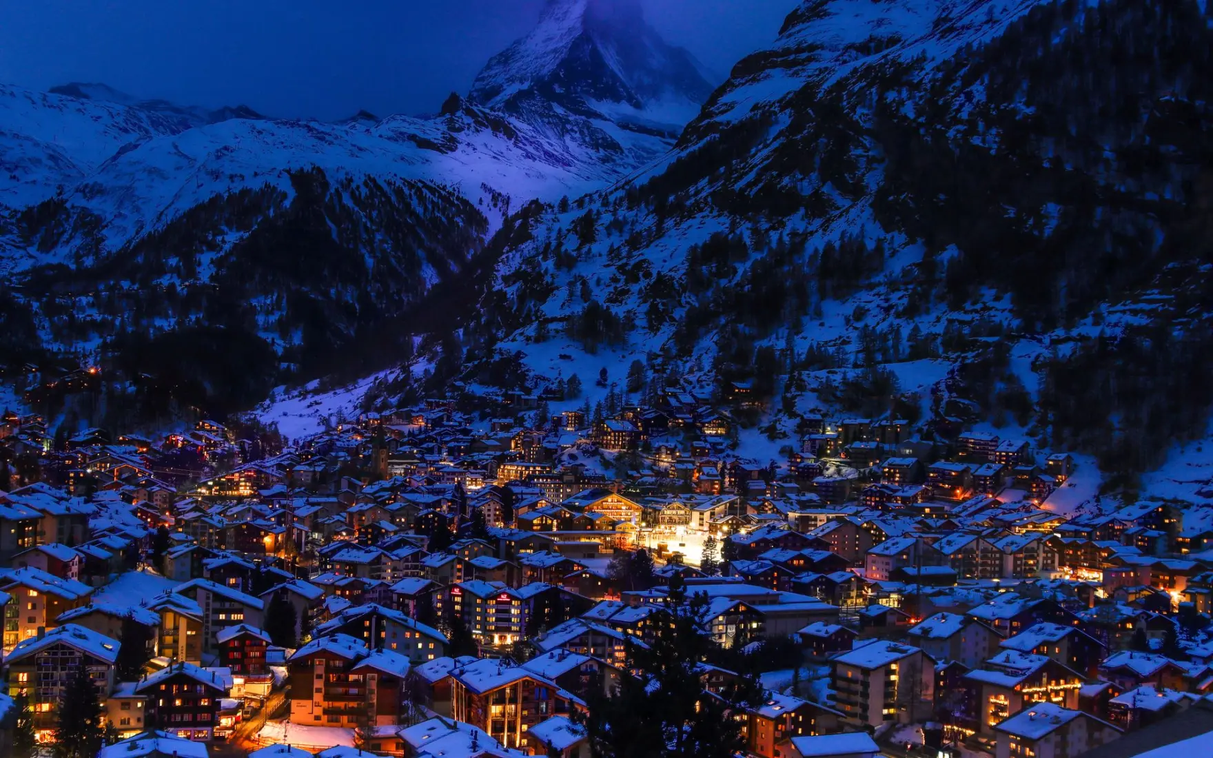 An alpine village at night in the Sea-to-Sky Corridor